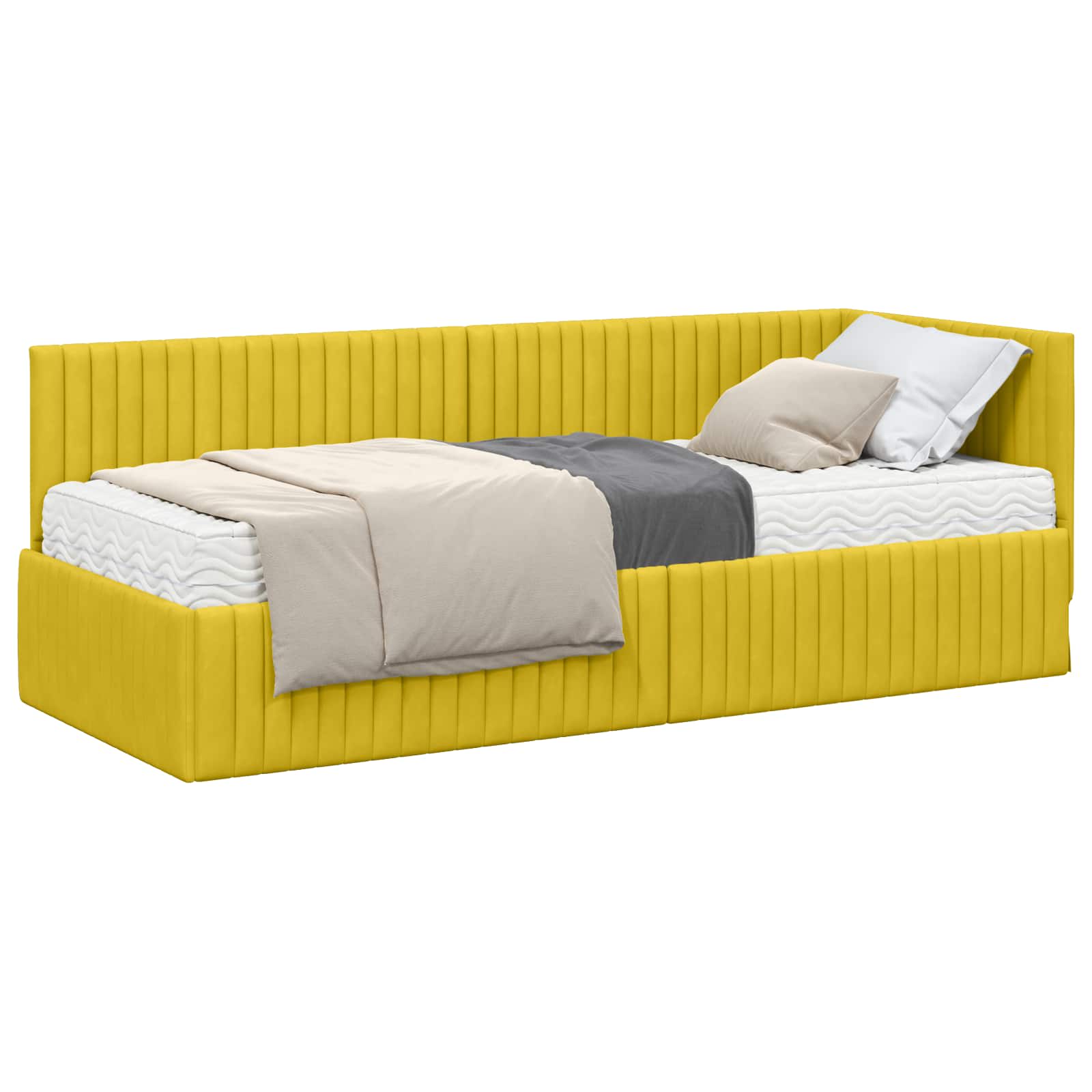 Hoekbedframe met Matras met hoofdeinde 2 pcs Geel Fluweel