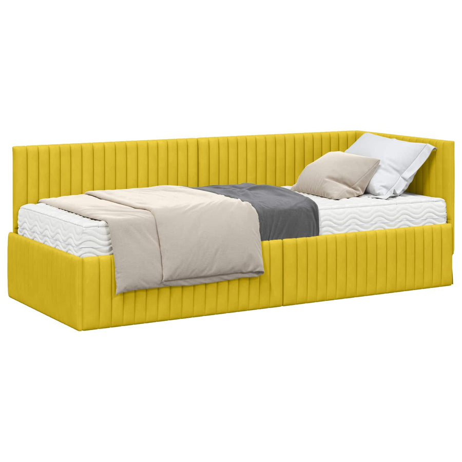 Hoekbedframe met Matras met hoofdeinde 2 pcs Geel Fluweel