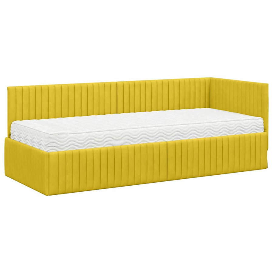 Hoekbedframe met Matras met hoofdeinde 2 pcs Geel Fluweel