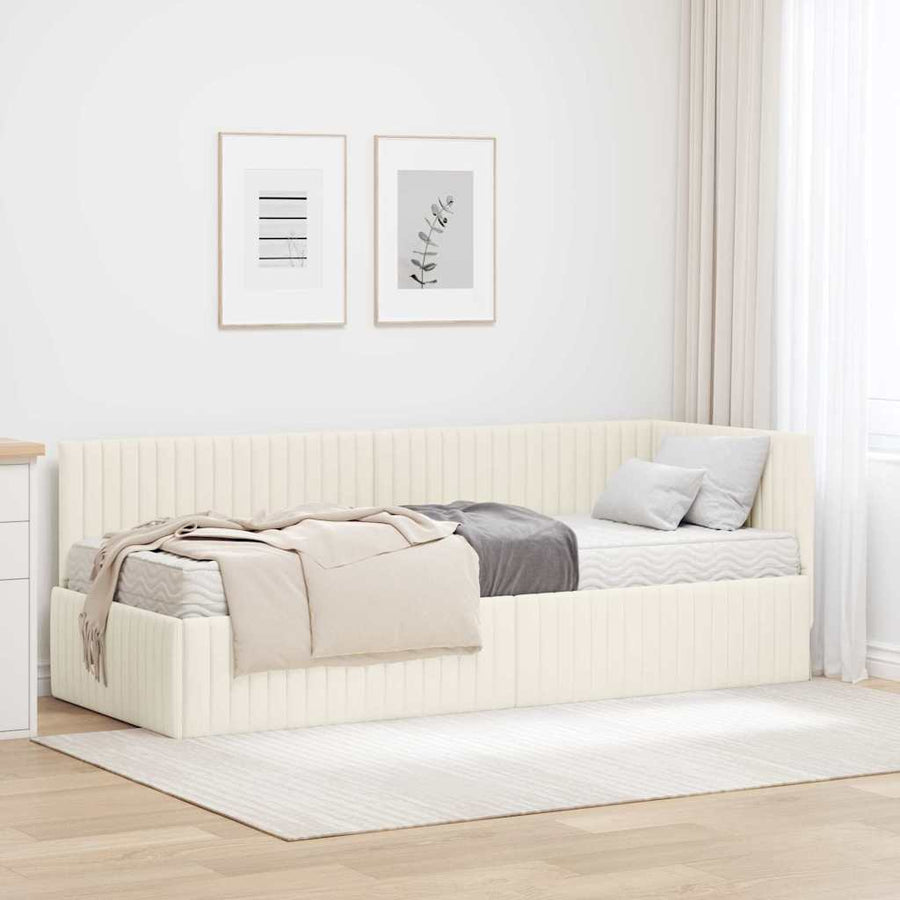 Hoekbedframe met Matras met hoofdeinde 2 st Crème Fluweel