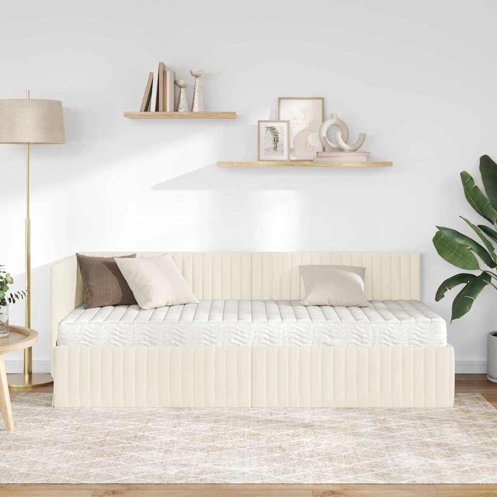 Hoekbedframe met Matras met hoofdeinde 2 st Crème Fluweel
