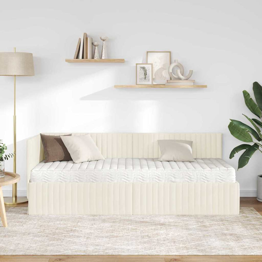 Hoekbedframe met Matras met hoofdeinde 2 st Crème Fluweel