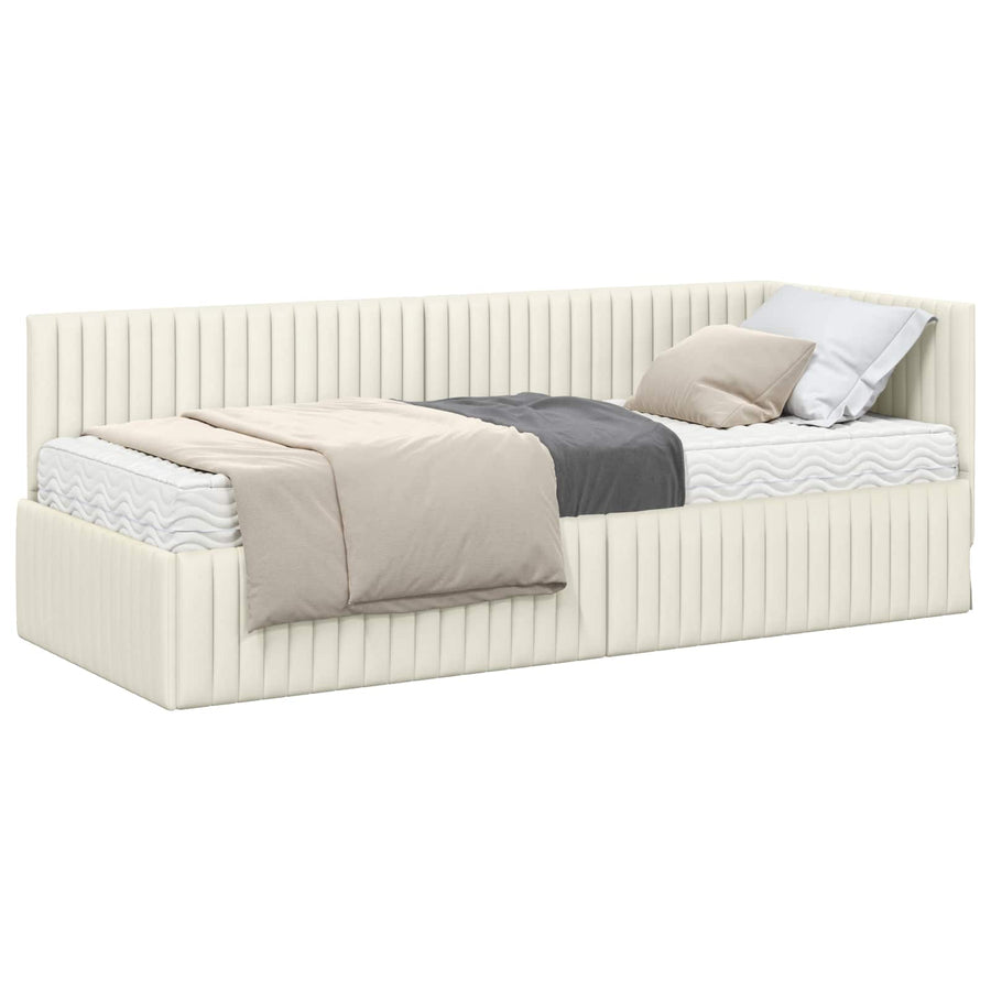 Hoekbedframe met Matras met hoofdeinde 2 st Crème Fluweel