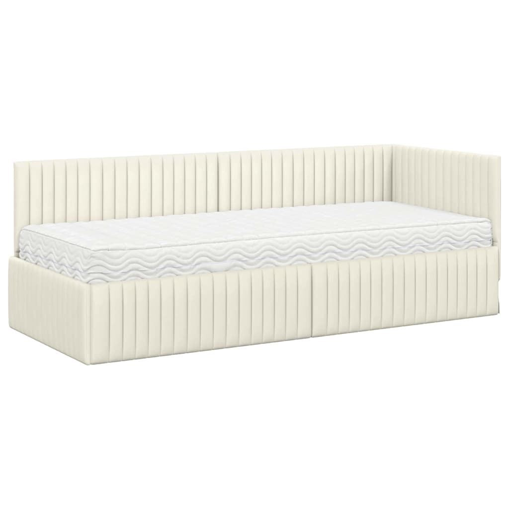 Hoekbedframe met Matras met hoofdeinde 2 st Crème Fluweel