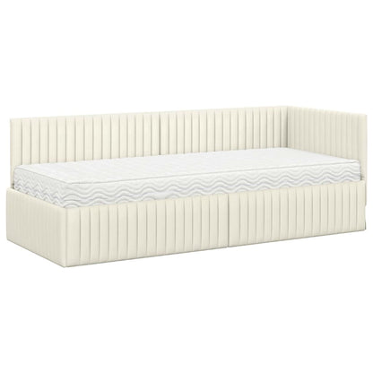 Hoekbedframe met Matras met hoofdeinde 2 st Crème Fluweel