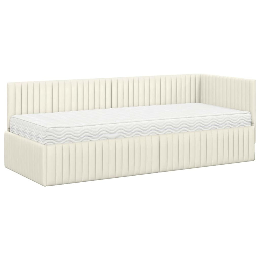 Hoekbedframe met Matras met hoofdeinde 2 st Crème Fluweel