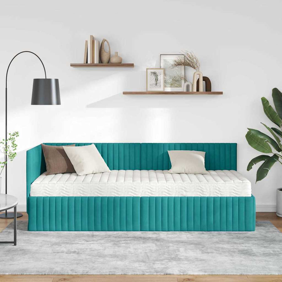 Hoekbedframe met Matras met hoofdeinde 2 pcs Turquoise Fluweel