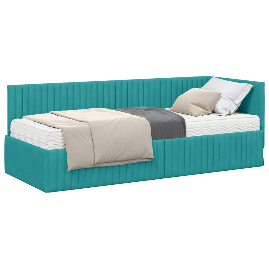 Hoekbedframe met Matras met hoofdeinde 2 pcs Turquoise Fluweel