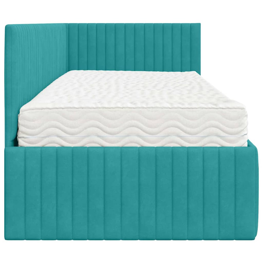 Hoekbedframe met Matras met hoofdeinde 2 pcs Turquoise Fluweel