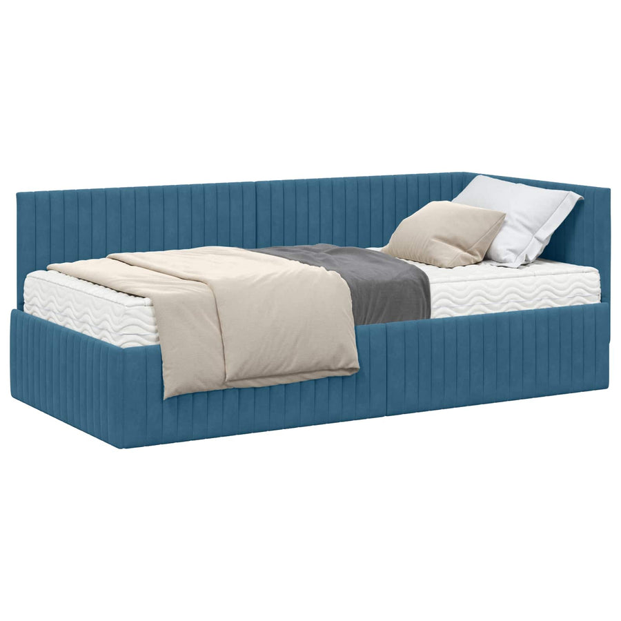 Hoekbedframe met Matras met hoofdeinde 2 pcs Blauw Fluweel