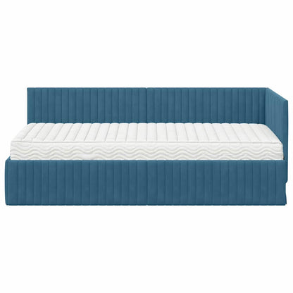 Hoekbedframe met Matras met hoofdeinde 2 pcs Blauw Fluweel