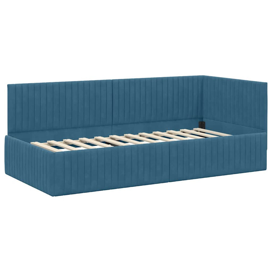 Hoekbedframe met Matras met hoofdeinde 2 pcs Blauw Fluweel