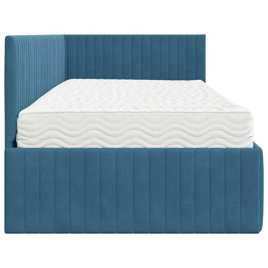 Hoekbedframe met Matras met hoofdeinde 2 pcs Blauw Fluweel