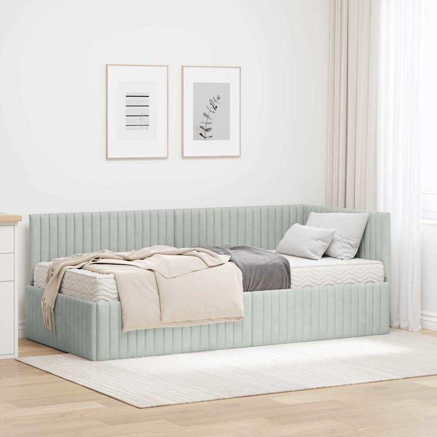 Hoekbedframe met Matras met hoofdeinde 2 pcs Lichtgrijs Fluweel