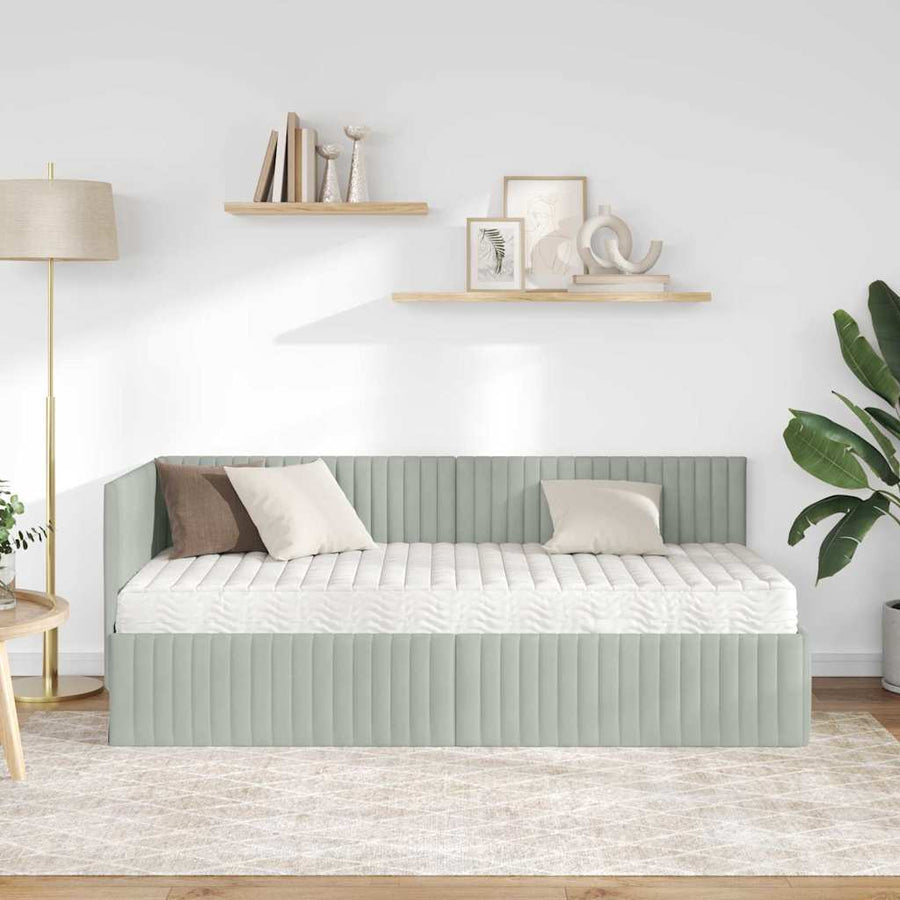Hoekbedframe met Matras met hoofdeinde 2 pcs Lichtgrijs Fluweel
