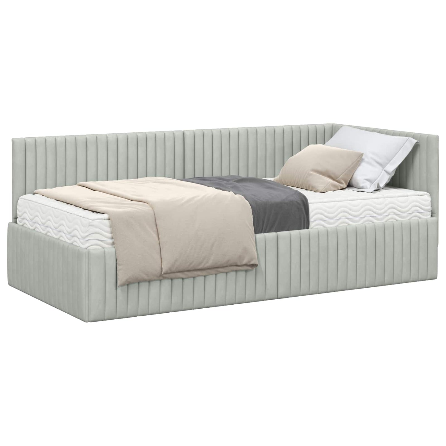 Hoekbedframe met Matras met hoofdeinde 2 pcs Lichtgrijs Fluweel