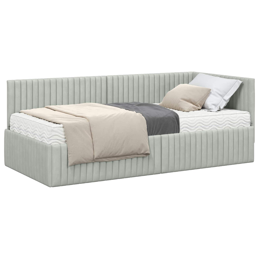 Hoekbedframe met Matras met hoofdeinde 2 pcs Lichtgrijs Fluweel