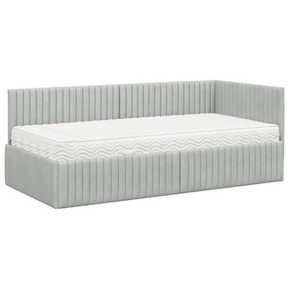 Hoekbedframe met Matras met hoofdeinde 2 pcs Lichtgrijs Fluweel