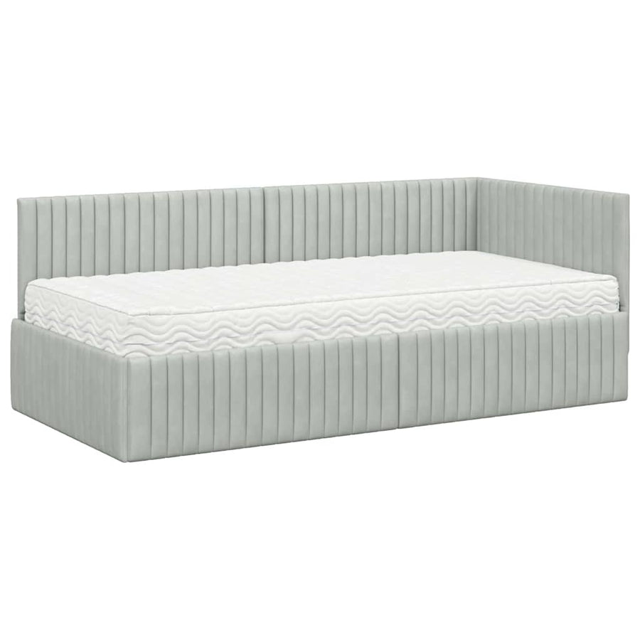 Hoekbedframe met Matras met hoofdeinde 2 pcs Lichtgrijs Fluweel