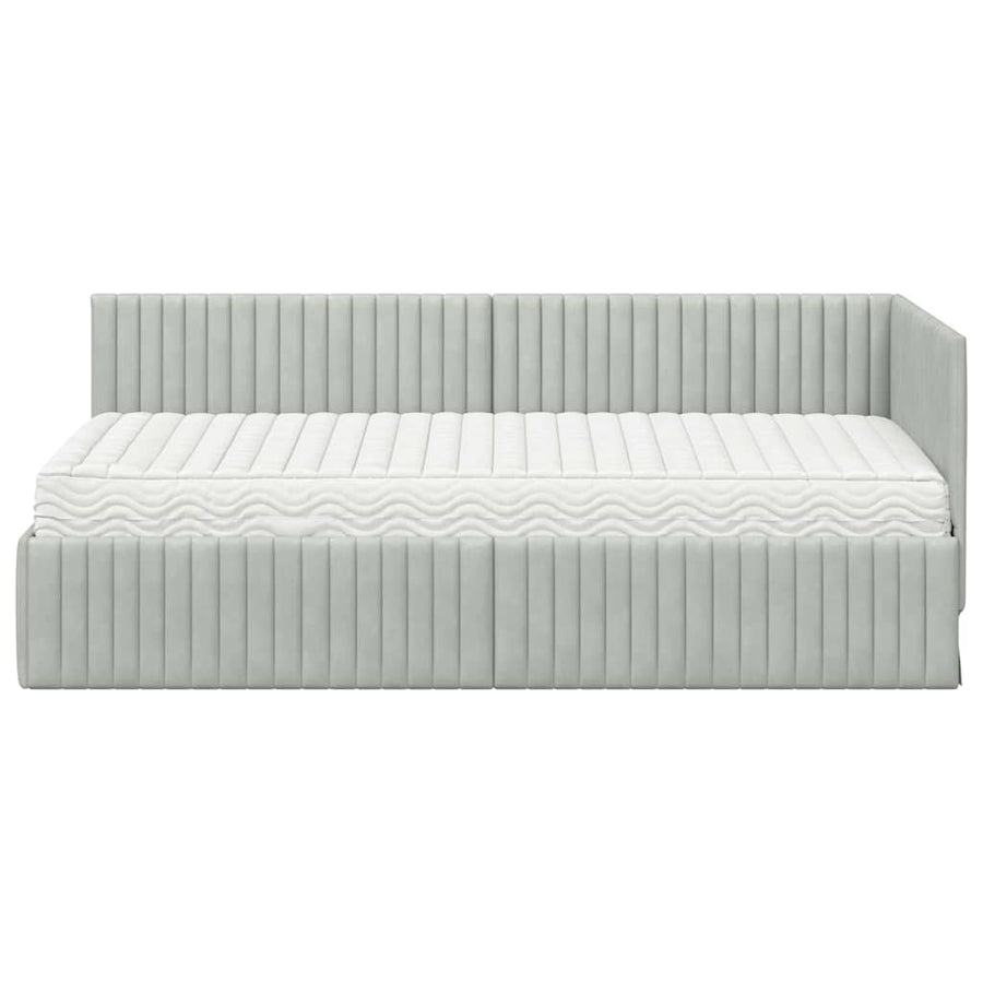 Hoekbedframe met Matras met hoofdeinde 2 pcs Lichtgrijs Fluweel