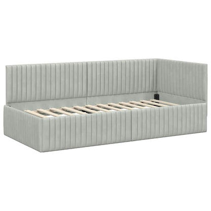 Hoekbedframe met Matras met hoofdeinde 2 pcs Lichtgrijs Fluweel