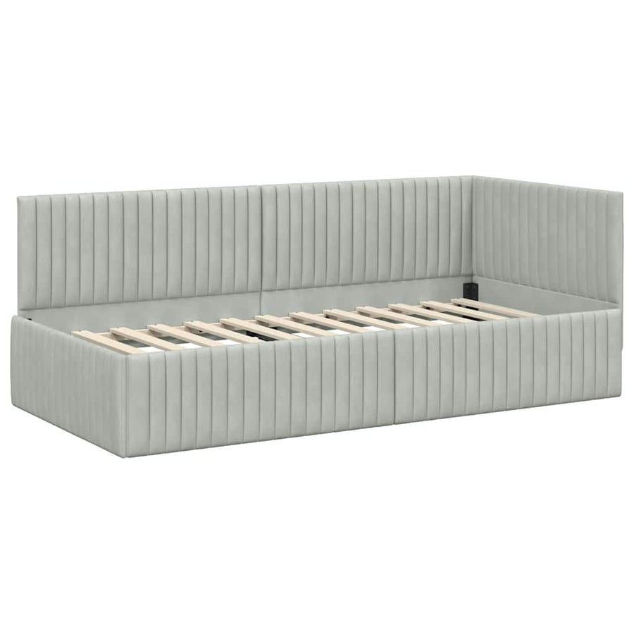Hoekbedframe met Matras met hoofdeinde 2 pcs Lichtgrijs Fluweel
