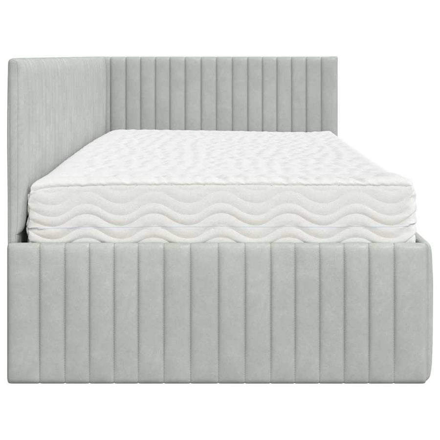 Hoekbedframe met Matras met hoofdeinde 2 pcs Lichtgrijs Fluweel