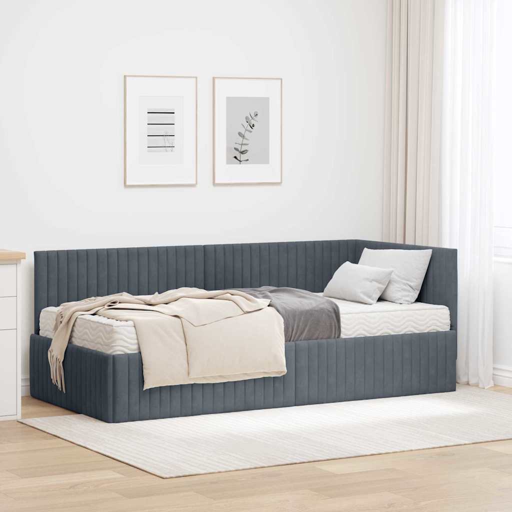 Hoekbedframe met Matras met hoofdeinde 2 pcs Grijs Fluweel