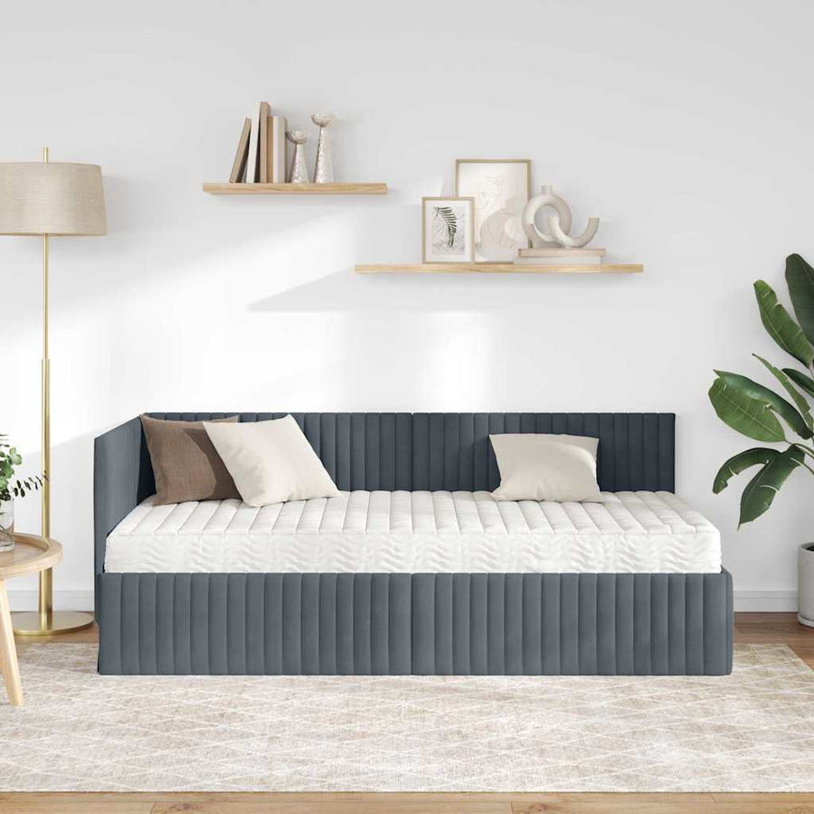 Hoekbedframe met Matras met hoofdeinde 2 pcs Grijs Fluweel