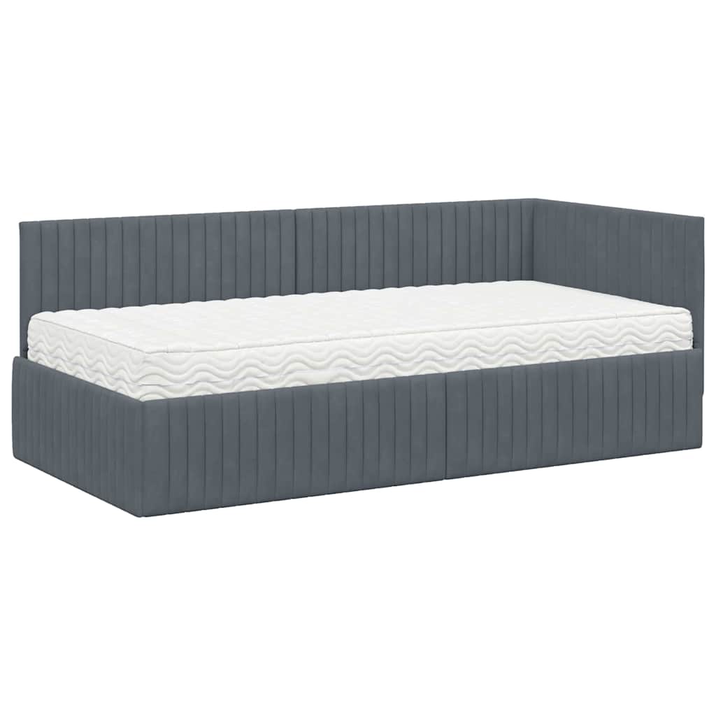 Hoekbedframe met Matras met hoofdeinde 2 pcs Grijs Fluweel