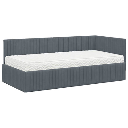 Hoekbedframe met Matras met hoofdeinde 2 pcs Grijs Fluweel