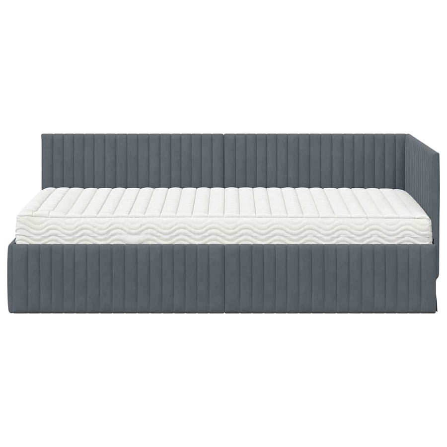 Hoekbedframe met Matras met hoofdeinde 2 pcs Grijs Fluweel