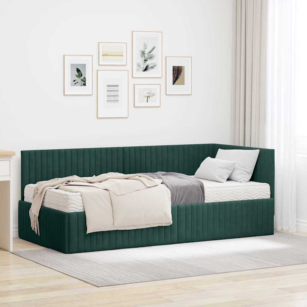 Hoekbedframe met Matras met hoofdeinde 2 pcs Groen Fluweel
