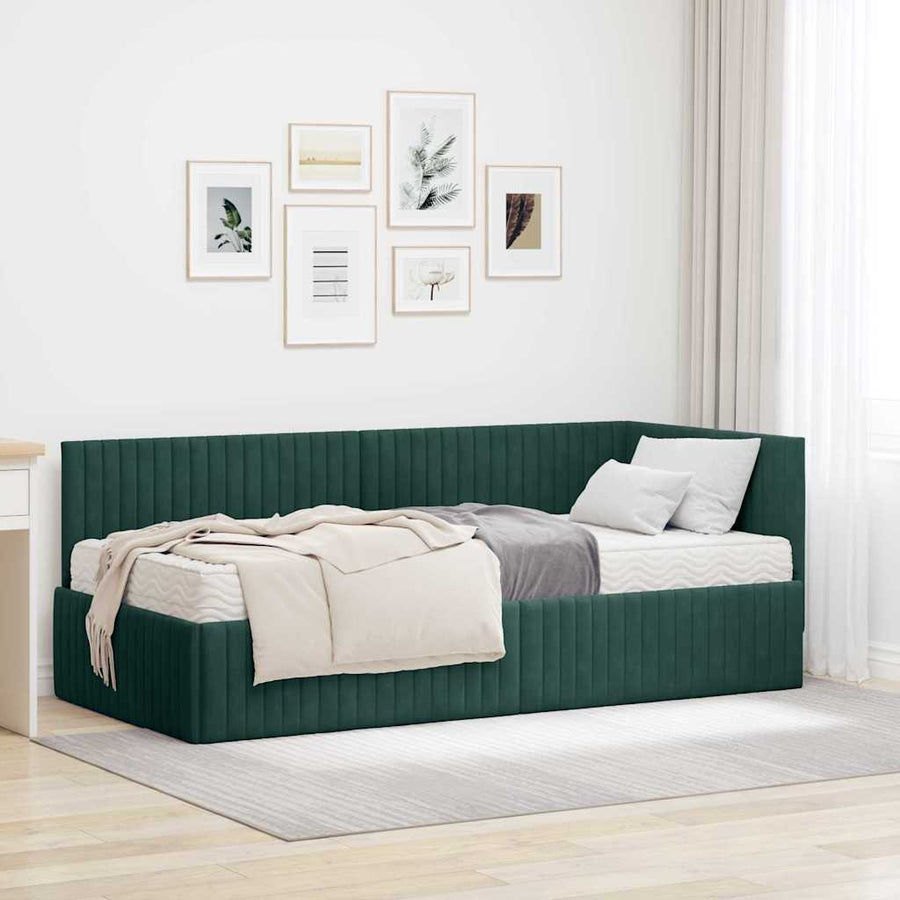 Hoekbedframe met Matras met hoofdeinde 2 pcs Groen Fluweel