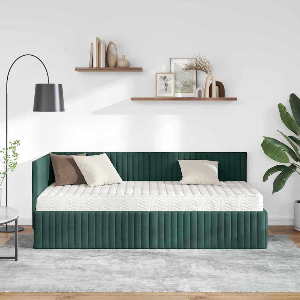 Hoekbedframe met Matras met hoofdeinde 2 pcs Groen Fluweel