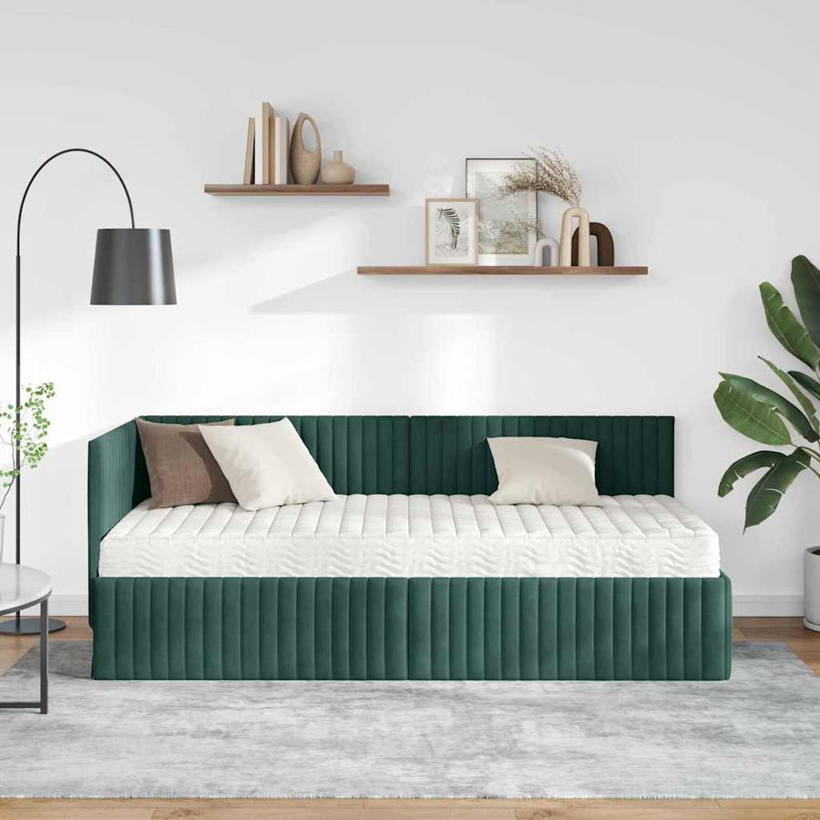 Hoekbedframe met Matras met hoofdeinde 2 pcs Groen Fluweel