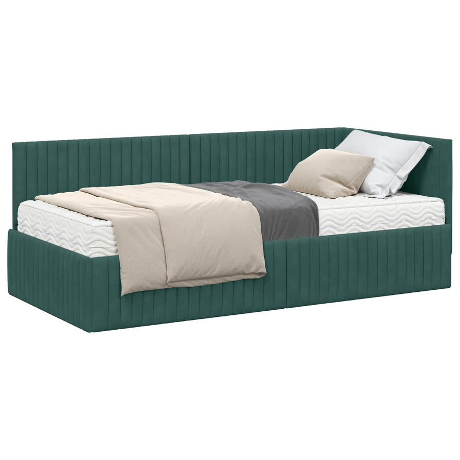 Hoekbedframe met Matras met hoofdeinde 2 pcs Groen Fluweel