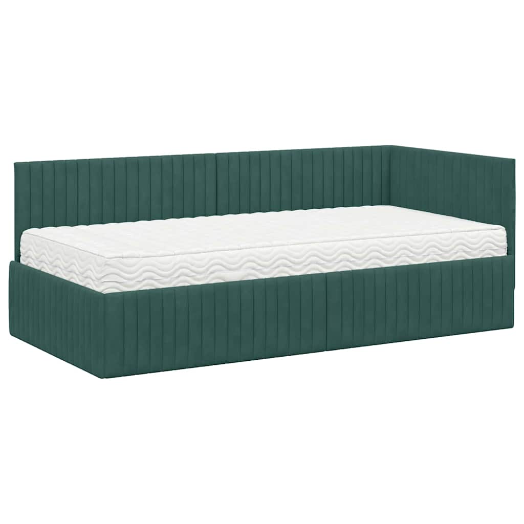 Hoekbedframe met Matras met hoofdeinde 2 pcs Groen Fluweel