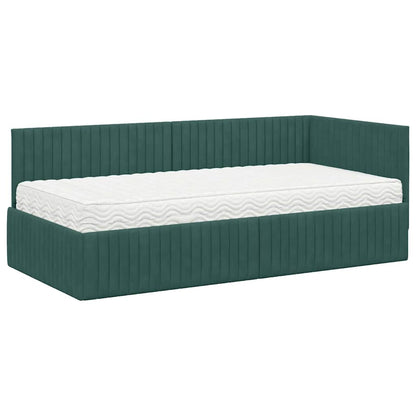 Hoekbedframe met Matras met hoofdeinde 2 pcs Groen Fluweel