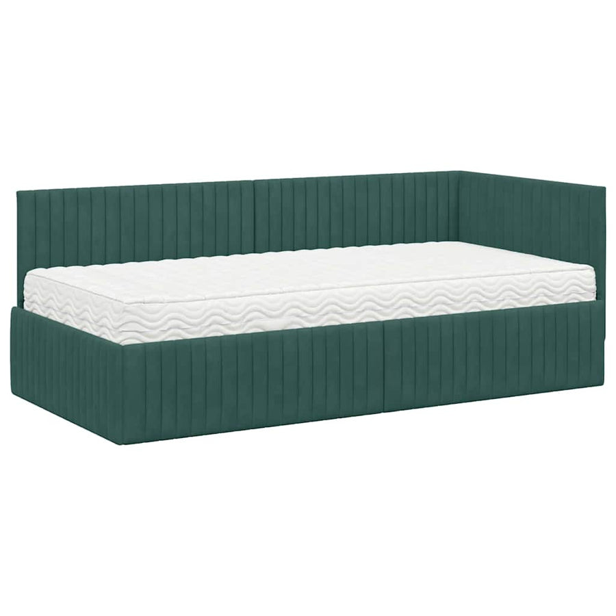 Hoekbedframe met Matras met hoofdeinde 2 pcs Groen Fluweel