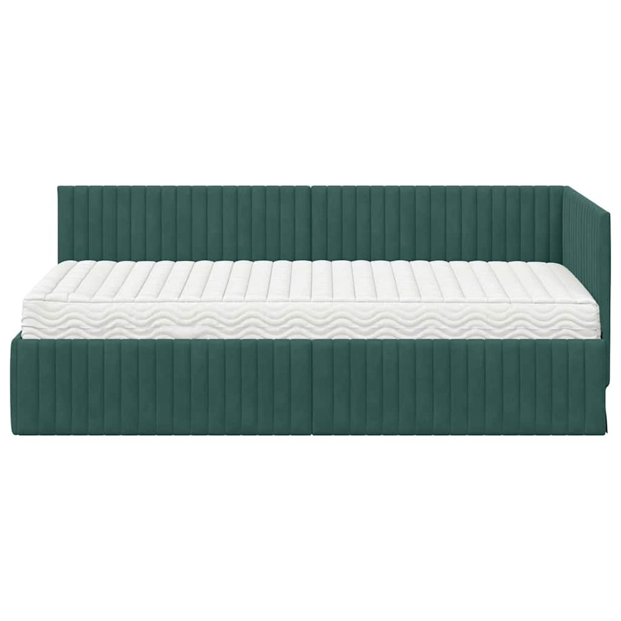 Hoekbedframe met Matras met hoofdeinde 2 pcs Groen Fluweel