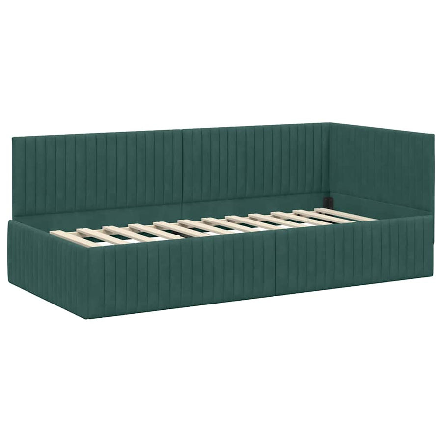 Hoekbedframe met Matras met hoofdeinde 2 pcs Groen Fluweel