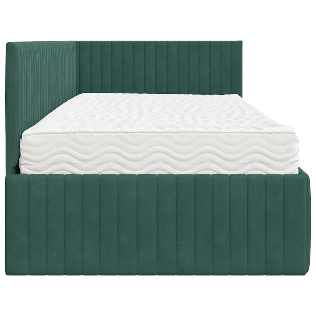 Hoekbedframe met Matras met hoofdeinde 2 pcs Groen Fluweel