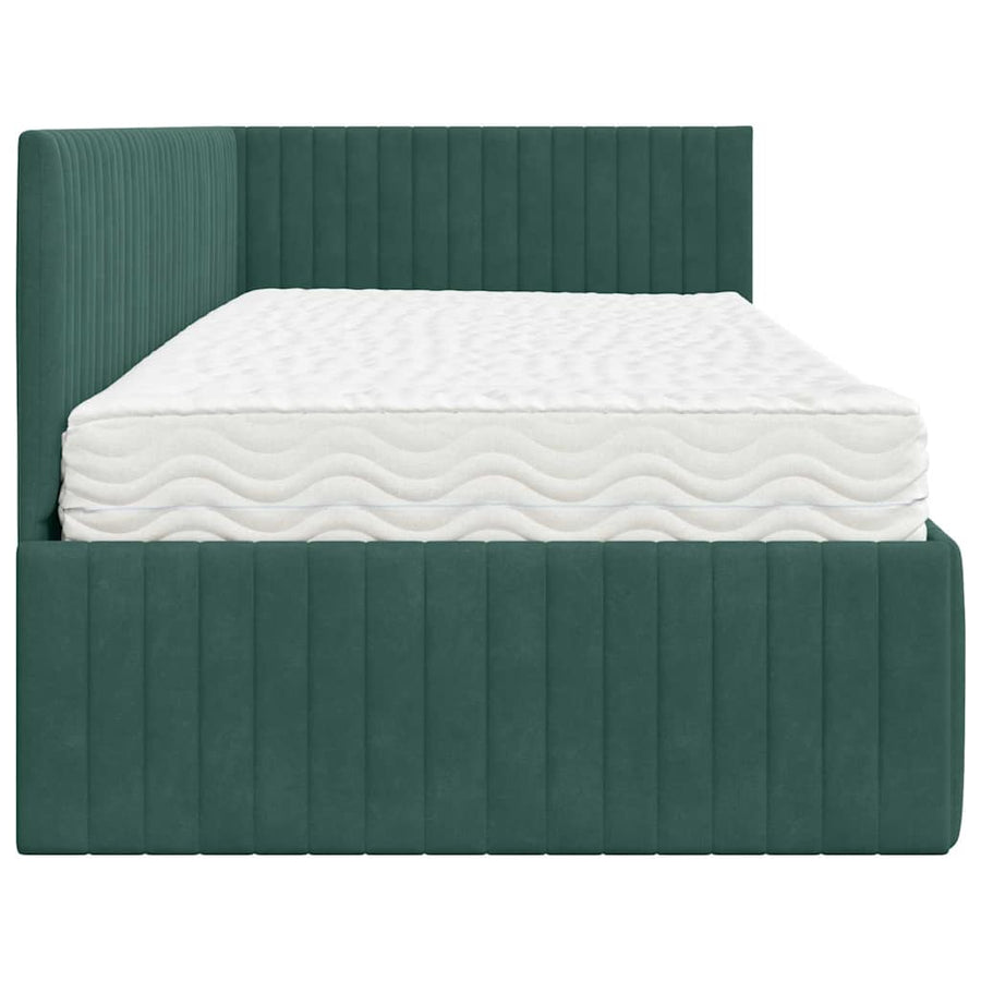 Hoekbedframe met Matras met hoofdeinde 2 pcs Groen Fluweel