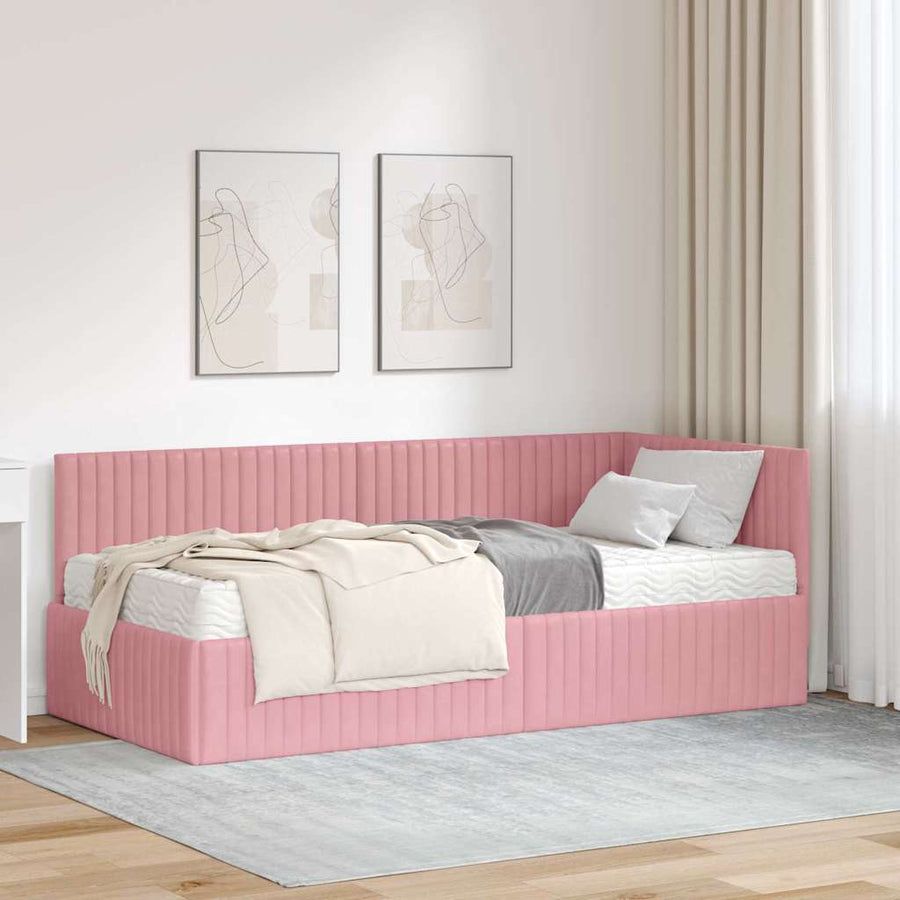 Hoekbedframe met Matras met hoofdeinde 2 pcs Grijs Fluweel