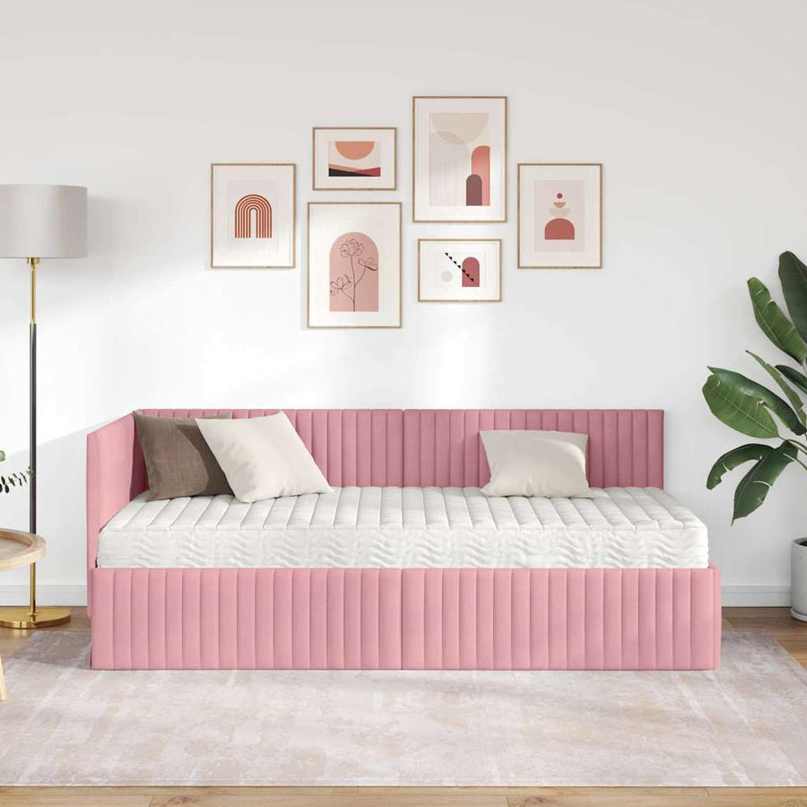 Hoekbedframe met Matras met hoofdeinde 2 pcs Grijs Fluweel