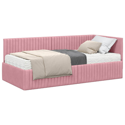 Hoekbedframe met Matras met hoofdeinde 2 pcs Grijs Fluweel