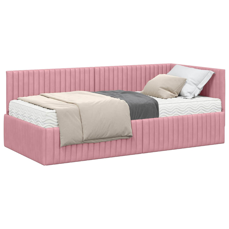 Hoekbedframe met Matras met hoofdeinde 2 pcs Grijs Fluweel