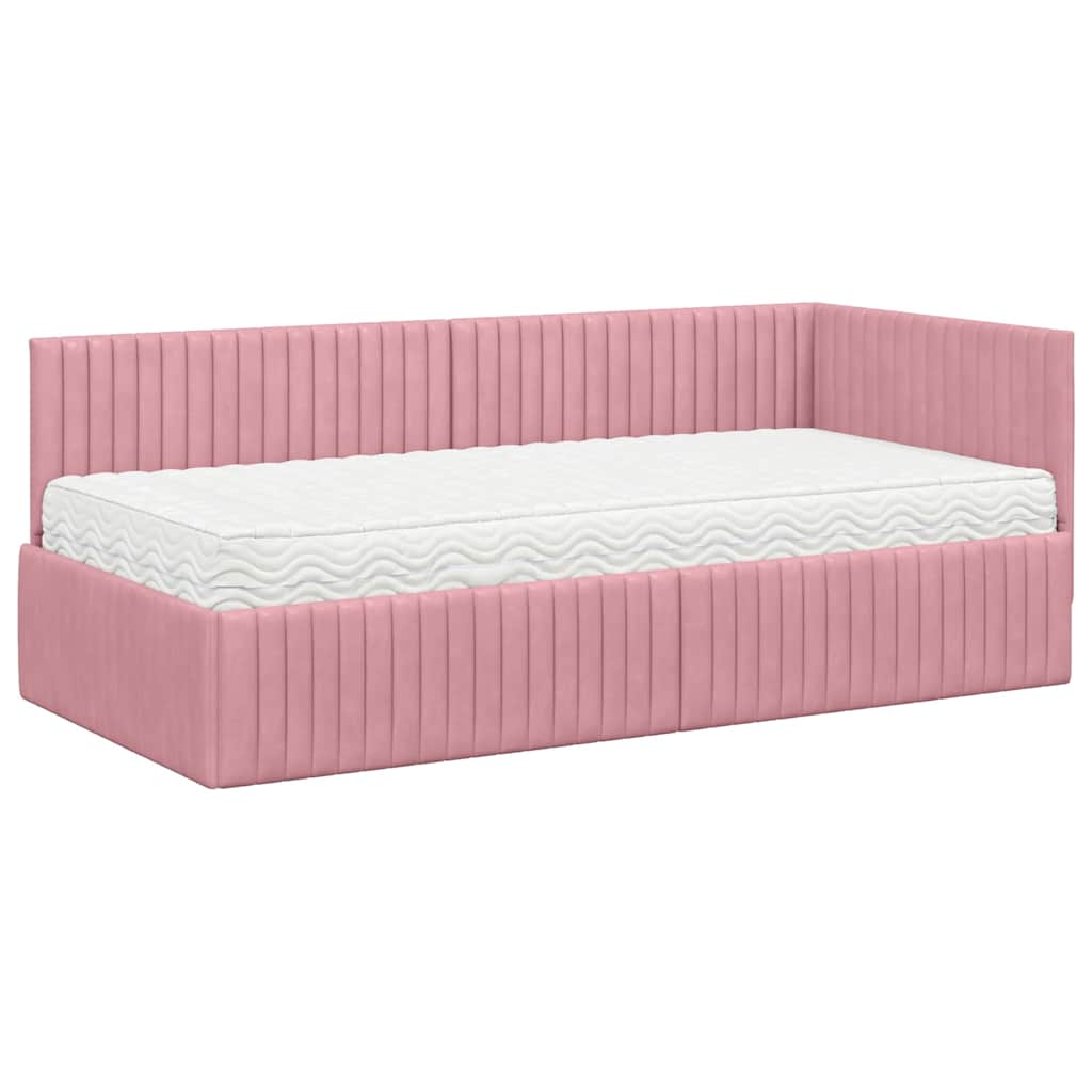 Hoekbedframe met Matras met hoofdeinde 2 pcs Grijs Fluweel