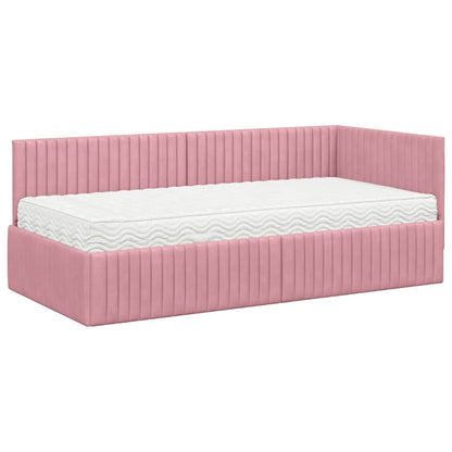 Hoekbedframe met Matras met hoofdeinde 2 pcs Grijs Fluweel